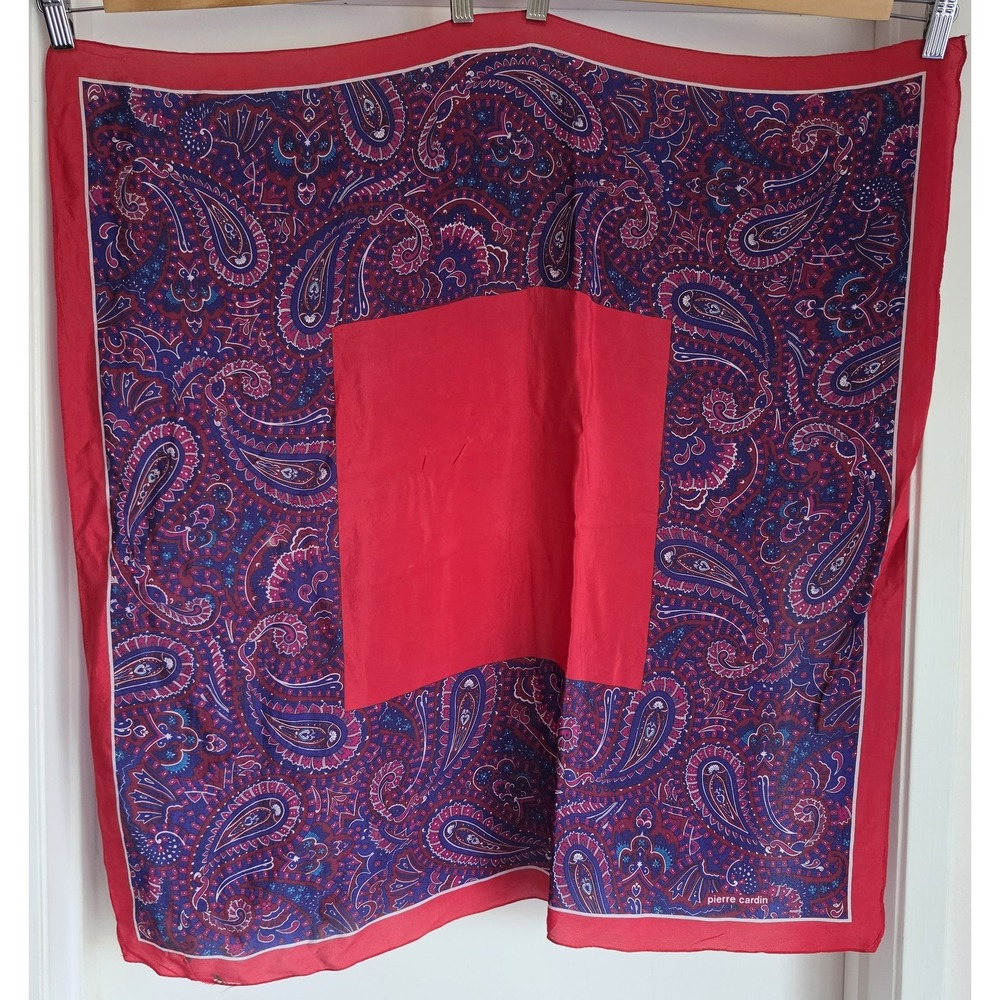 Pierre Cardin Women Scarf Paisley Red Blue Purple Square Wrap Shawl Classic